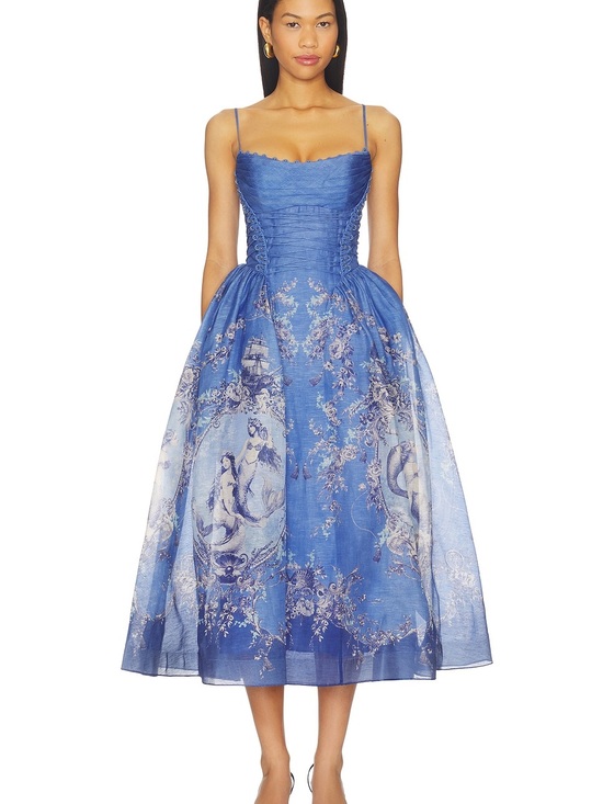 Zimmermann Dresses & Skirts - Zimmermann Blue Printed Midi Dress with Spaghetti Straps